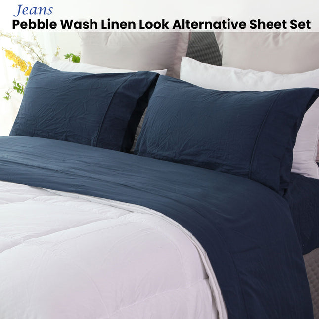 Ramesses Jeans Pebble Wash Linen Look Alternative Sheet Set Double