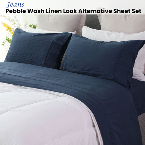 Ramesses Jeans Pebble Wash Linen Look Alternative Sheet Set Queen
