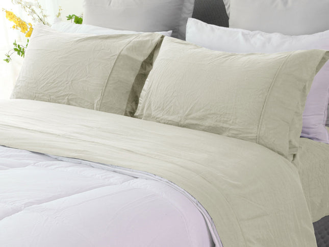 Ramesses Oatmeal Pebble Wash Linen Look Alternative Sheet Set Single