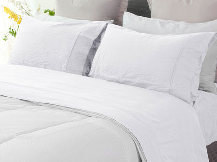 Ramesses White Pebble Wash Linen Look Alternative Sheet Set Double