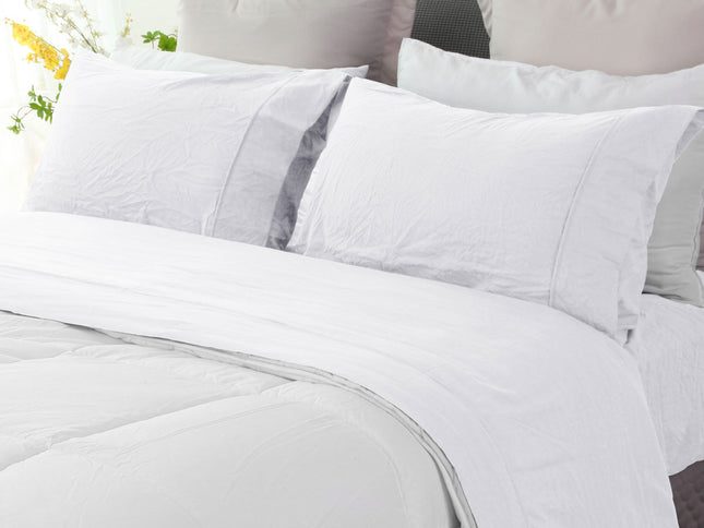 Ramesses White Pebble Wash Linen Look Alternative Sheet Set Double