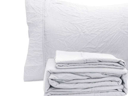 Ramesses White Pebble Wash Linen Look Alternative Sheet Set Double