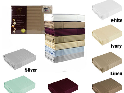 Ramesses 1000TC American Pima Cotton Narrow Stripe Sheet Set Silver Queen