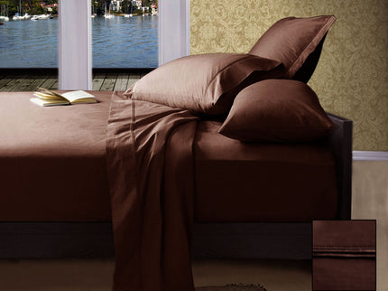 Ramesses 1000TC American Pima Cotton Plain Design Sheet Set Chocolate Queen
