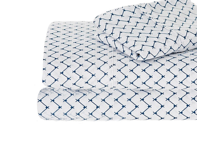 Ramesses 250TC Egyptian Cotton Printed Sheet Set Navy Sefton Single