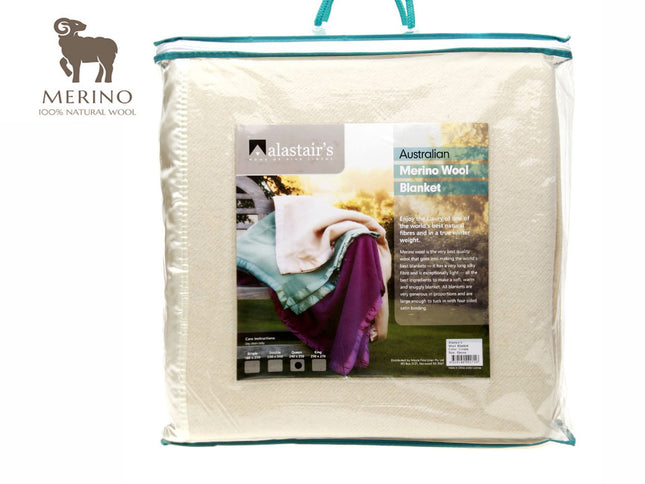 Alastairs 375GSM Australian Merino Wool Blanket Cream - Double