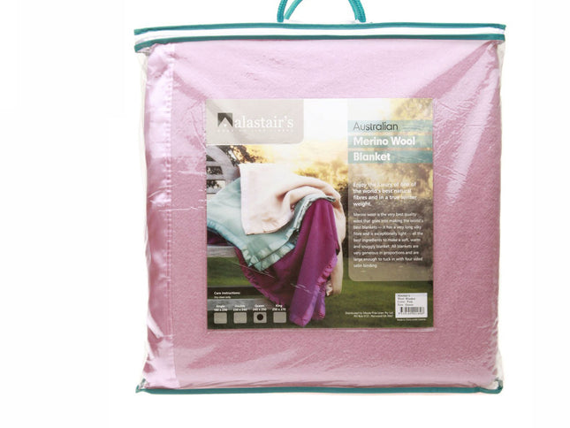 Alastairs 375GSM Australian Merino Wool Blanket Pink - Queen