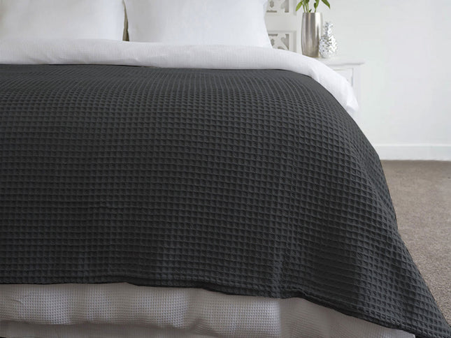 Jenny Mclean Ardent Premium Super Soft Cotton Waffle Blanket Charcoal Queen
