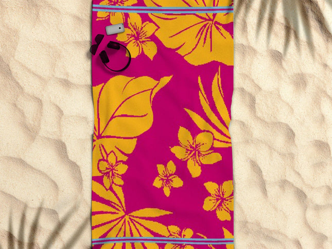 Rans Premium Cotton Jacquard Beach Towel Floral Hawaii 007 Pink