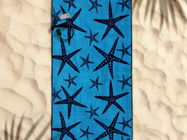 Rans Premium Cotton Jacquard Beach Towel Starfish Blue