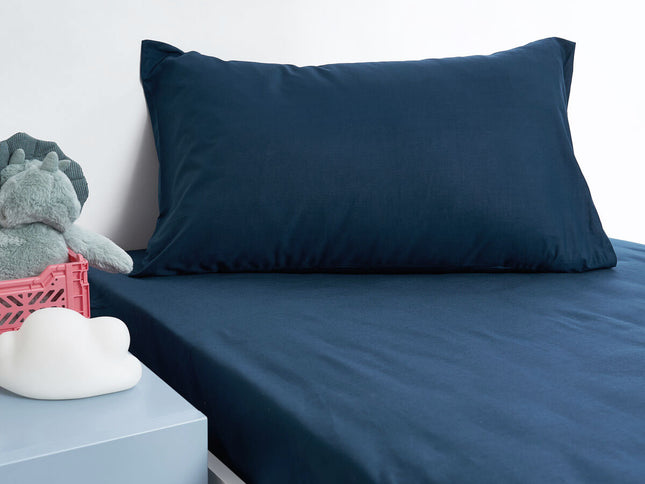 Minikins Junior Cotton Combo Fitted Sheet Set Storm Navy Single