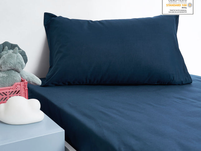 Minikins Junior Cotton Combo Fitted Sheet Set Storm Navy Single