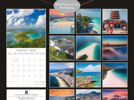 Travel the World 2025 Square Wall Calendar 16 Months New Year Xmas Planner Gift