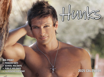 Hunks - 2025 Rectangle Wall Calendar 16 Months Planner Handsome Men Photos Gift