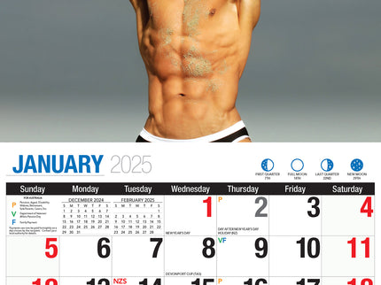 Hunks - 2025 Rectangle Wall Calendar 16 Months Planner Handsome Men Photos Gift