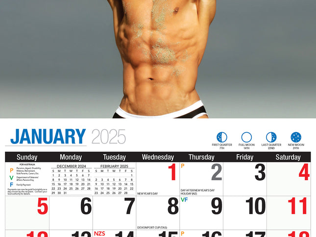 Hunks - 2025 Rectangle Wall Calendar 16 Months Planner Handsome Men Photos Gift