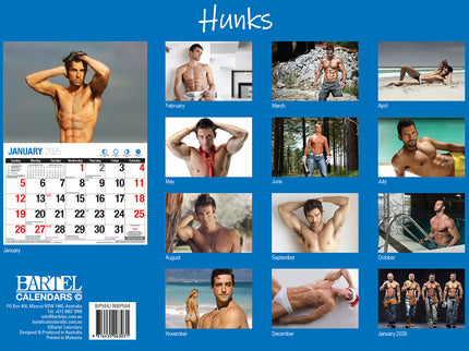 Hunks - 2025 Rectangle Wall Calendar 16 Months Planner Handsome Men Photos Gift