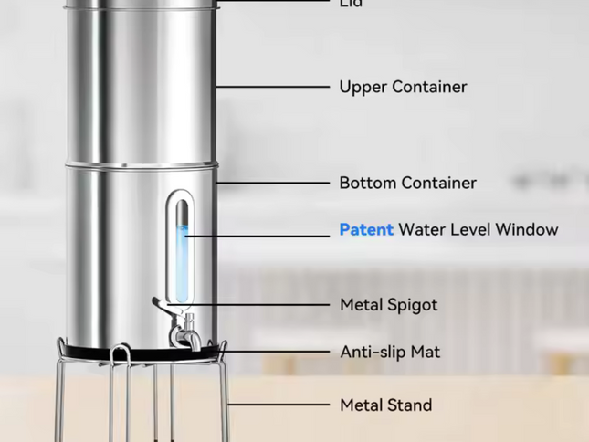 Aimex Portable Water Filter - Gravity-Fed, 304 Stainless Steel, Fluoride Removal