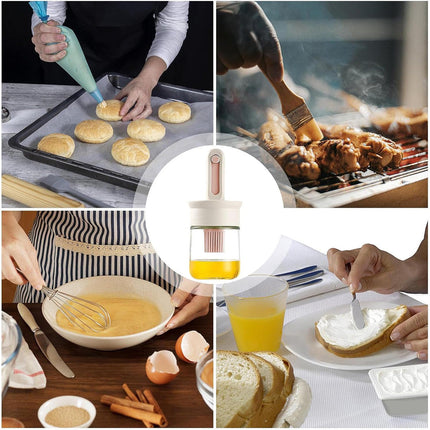 2pcs Glass Oil Bottles with Silicone Brush for Kitchen Cooking Oil Dispenser Set