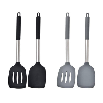 2pcs Silicone Cooking Utensils Stir Fry Spatula Kitchen Tools Non Stick Cookware - Black