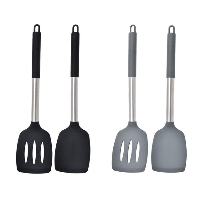2pcs Silicone Cooking Utensils Stir Fry Spatula Kitchen Tools Non Stick Cookware - Black