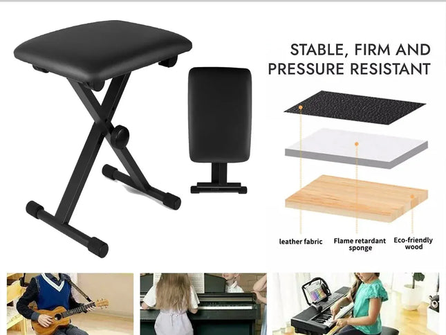 Electronic Organ Stool Three Level Adjustable Foldable Performance Chair Music