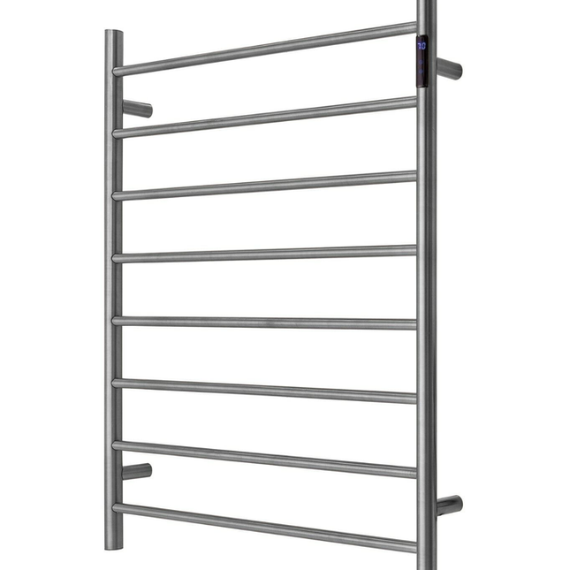 Premium Gunmetal Heated Towel Rack with LED control - 8 Bars, Round Design, AU Standard, 1000x850mm Wide