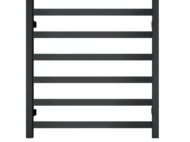 Premium Matte Black Heated Towel Rack - 6 Bars, Square Design, AU Standard, 650x620mm Wide