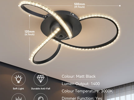 Irie Dimmable 3 Lights LED Ceiling Light - Black