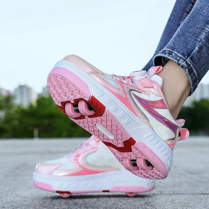 29 Size Children's Two-wheeled Roller Skating Shoes - Xf18 Pink - 29