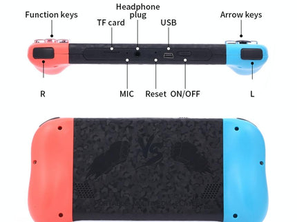 Retro Handheld Game Console With 5.1 Screen 8G Memory 6000+ Games - Red+Blue