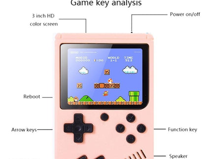 Macaron Mini Handheld Game Console With 800 Built-In Games 3.0 Inch - Pink