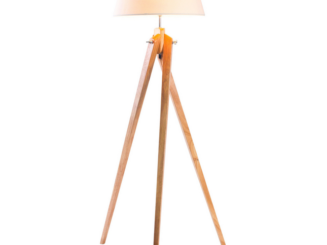 Large Tripod Floor Lamp Linen Shade Modern Bamboo Wooden Retro Twist Light