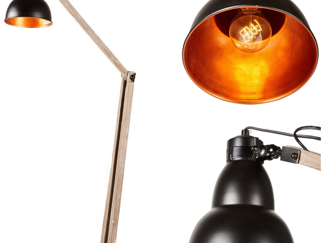 Wooden Large Floor Lamp Industrial Retro Modern Adjustable Light - Matte Black