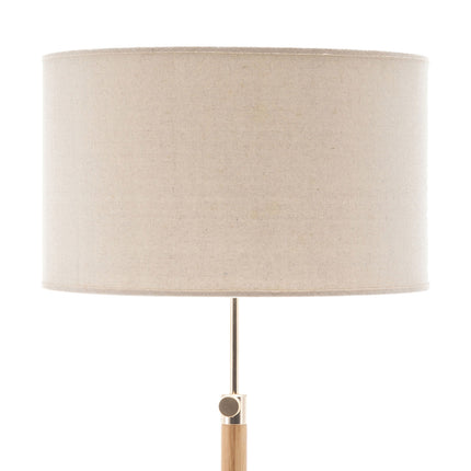 165cm Adjustable Bamboo Tripod Floor Lamp Light with Linen Shade & Built-In Table
