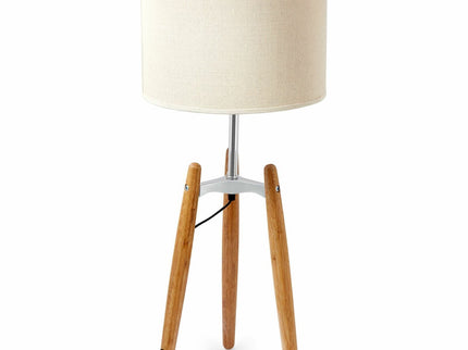 73cm Bamboo Tripod Table Lamp Light Modern Vintage w Beige Linen Shade