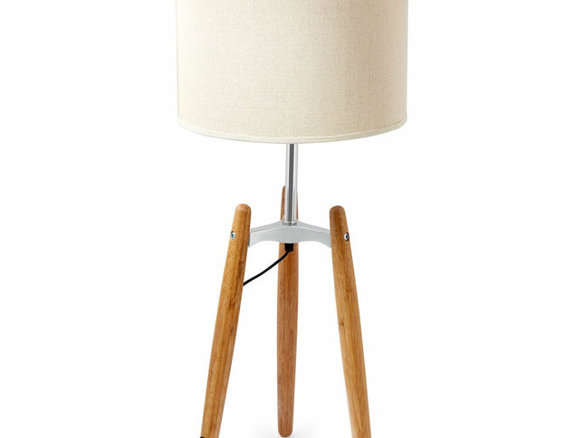 73cm Bamboo Tripod Table Lamp Light Modern Vintage w Beige Linen Shade