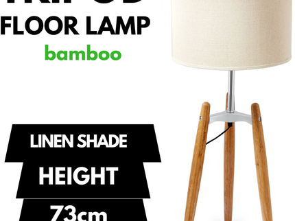 73cm Bamboo Tripod Table Lamp Light Modern Vintage w Beige Linen Shade