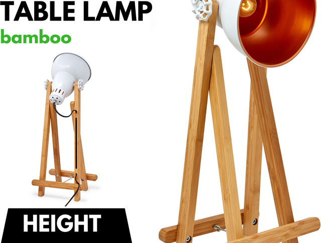 61cm Bamboo Easel Table Lamp Modern Scandi Designer Desk Light Bedroom Office