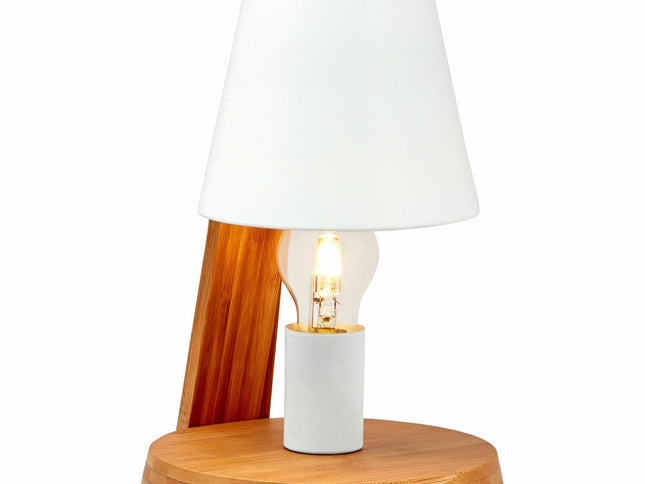 32cm Wooden Base Modern Desk Table Lamp Light Metal Shade Designer - White