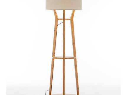168cm Large Bamboo Wooden Tripod Floor Lamp Light Modern Linen Shade w Shelves