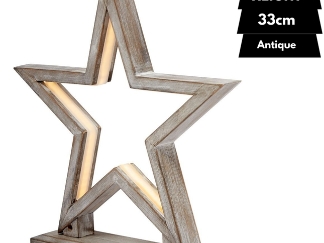 33cm Bamboo Star LED Table Lamp Light Modern Bedside - Antique Timber