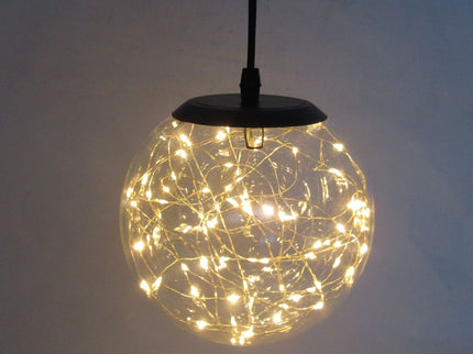 Glass LED Lighting Pendant Light w/ Timer Hanging Lantern Lamp - Round