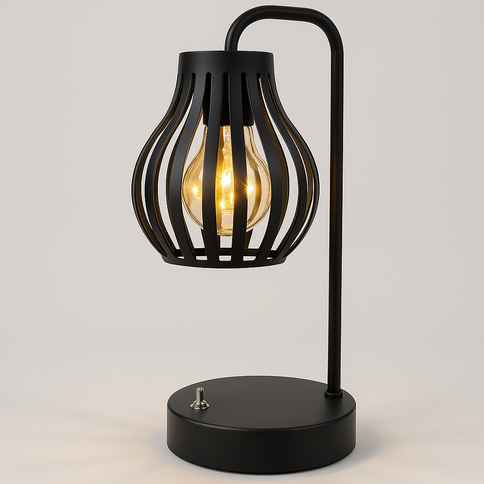 Modern Black Metal Tulip Style LED Lantern Table Lamp ‚Äì Battery Operated Decorative Light
