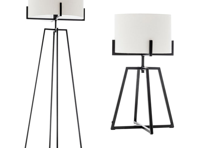 Modern Dimmable Floor Lamp + Table Desk Lamp w/ Linen Shade Scandi - Matte Black