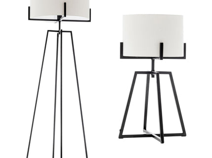 Modern Dimmable Floor Lamp + Table Desk Lamp w/ Linen Shade Scandi - Matte Black