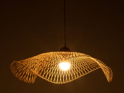Serene Natural Hand-Woven Bamboo Wave Pendant Lamp Light - Large