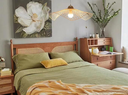 Serene Natural Hand-Woven Bamboo Wave Pendant Lamp Light - Large