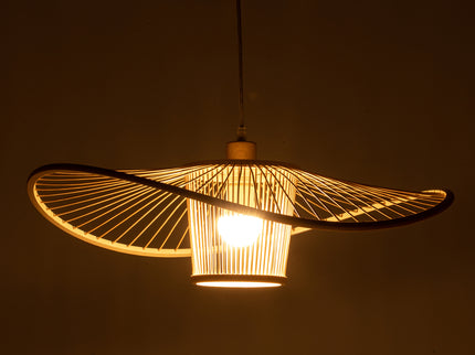 Elysian Breeze Natural Hand-Woven Bamboo Wide Brim Pendant Lamp