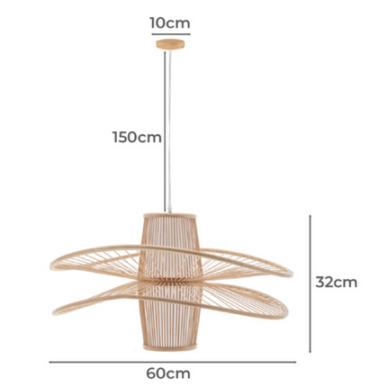 Elysian Breeze Double Natural Hand-Woven Bamboo Double Wide Pendant Lamp Light